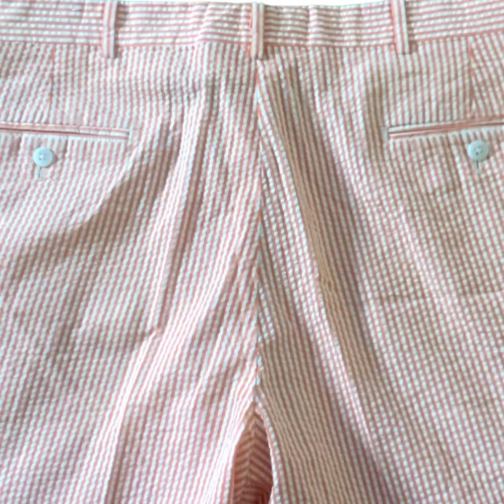 CHARLESTON KHAKIS Coral Striped Seersucker Shorts - Size 35 Waist - Picture 6 of 7